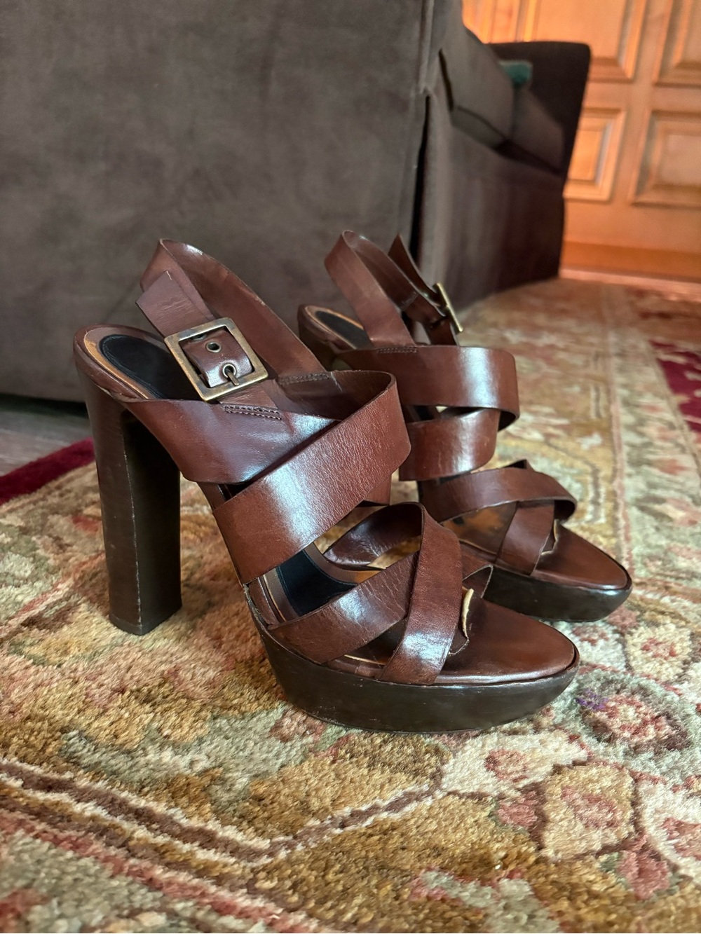 Marni Brown Leather Platform Strappy Heels